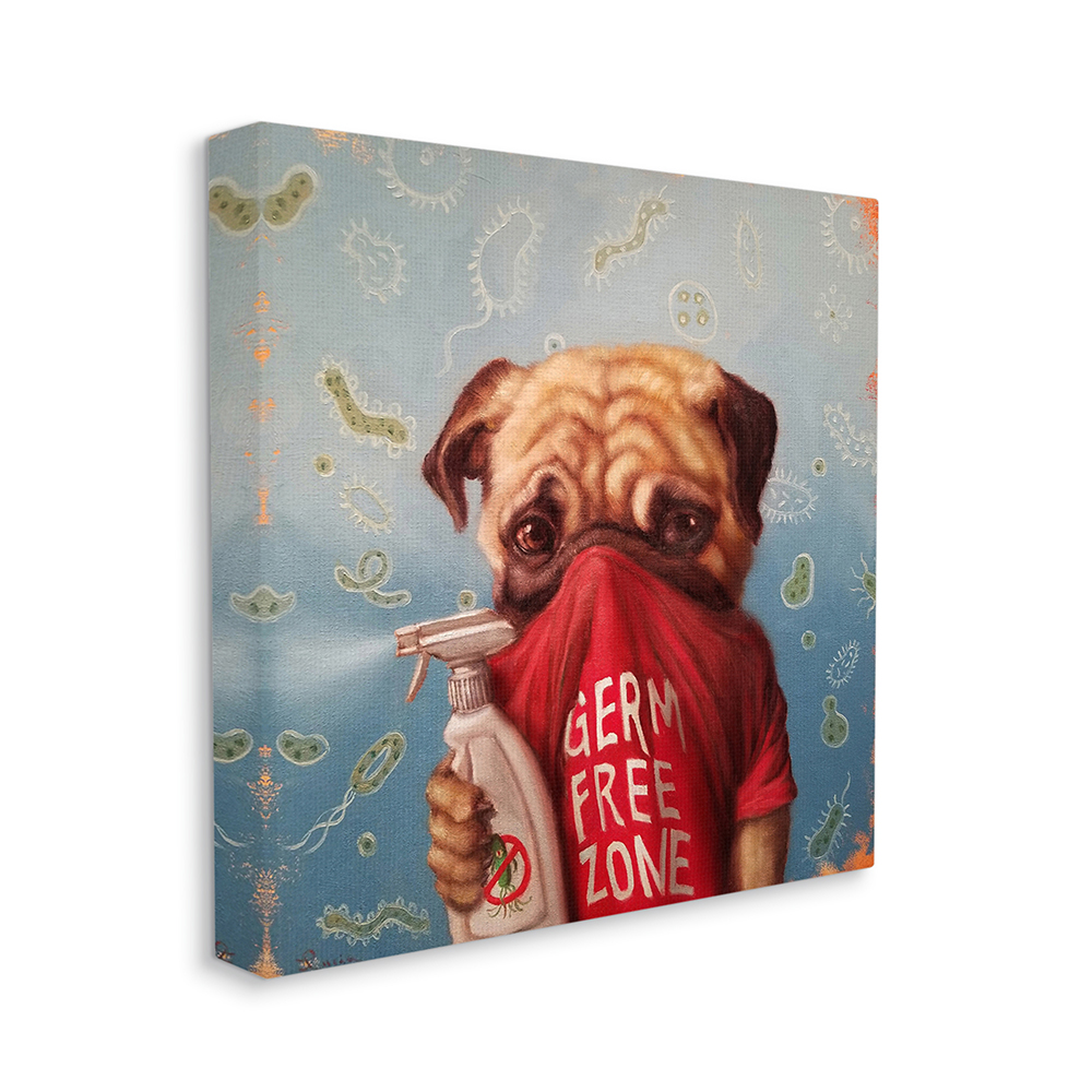 Pug Portrait Germ Free Zone Cleaning Dog Animals & Insects Gallery-Wrapped Canvas Print Wall Art, 17x17