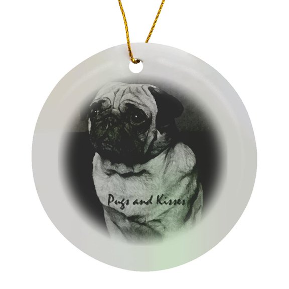 3drose, Pug, Pugs and Kisses, Circle Porcelain Ornament