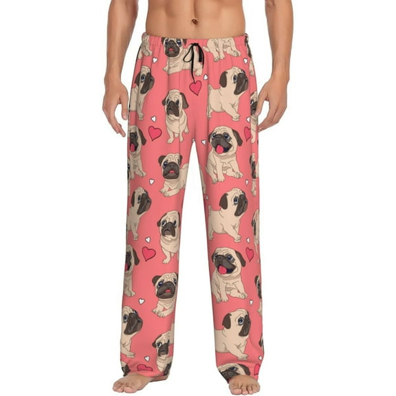 Pug Puppy Dog Men's Pajama Pants Soft Breathable Sleep Lounge Pants With Pockets, Elastic Waist PJS Bottoms For Nightwear & Home Medium