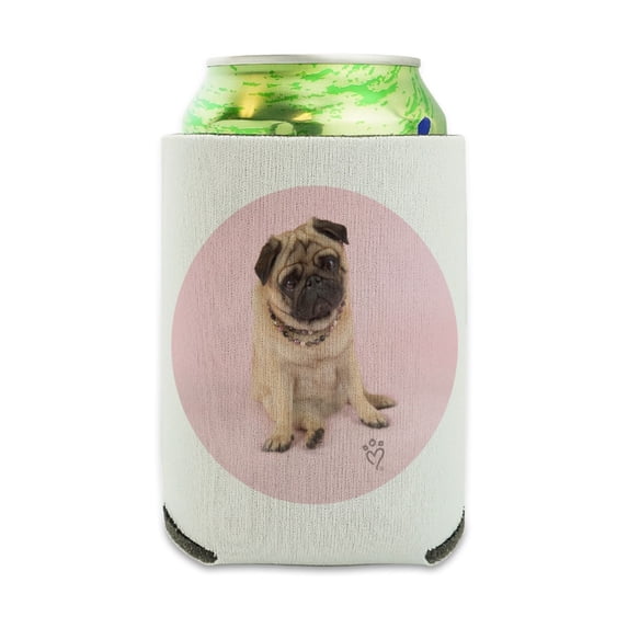 Pug Puppy Dog Sitting Pink Necklace Can Cooler - Drink Sleeve Hugger Collapsible Insulator - Beverage Insulated Holder