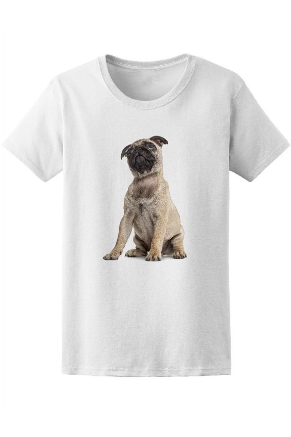 Pug Puppy Sitting And Looking Up Tee Women's -Image by Shutterstock