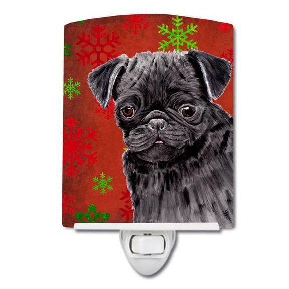 Pug Red & Green Snowflakes Holiday Christmas Ceramic Night Light