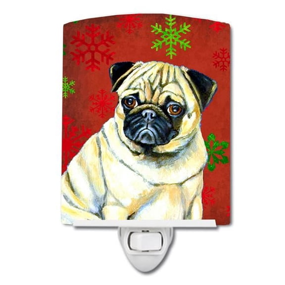 Pug Red & Green Snowflakes Holiday Christmas Ceramic Night Light