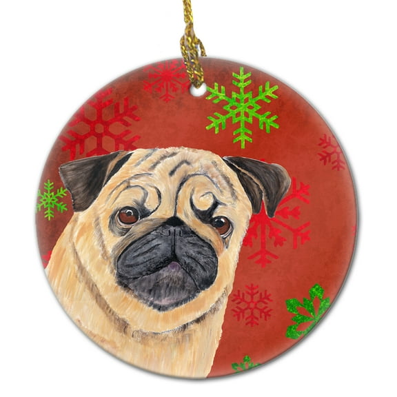 Carolines Treasures SC9411-CO1 Pug Red Snowflakes Holiday Christmas Ceramic Ornament, Multicolor