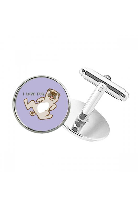 Pug Rest Round Button Cuff Clip Stud Cufflinks