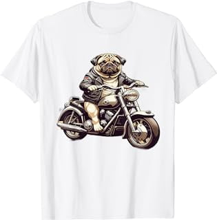 Pug Riding Motorcycle Biker Pug Classic Vintage Motorcycle T-Shirt ...