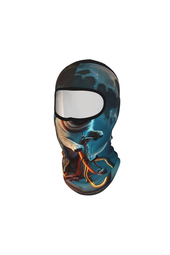 Pug Riding To The Moon Funny Unisex Balaclava Ski Mask Full Face Cover for Cold Weather & UV Protection, Breathable Cooling Helmet Liner