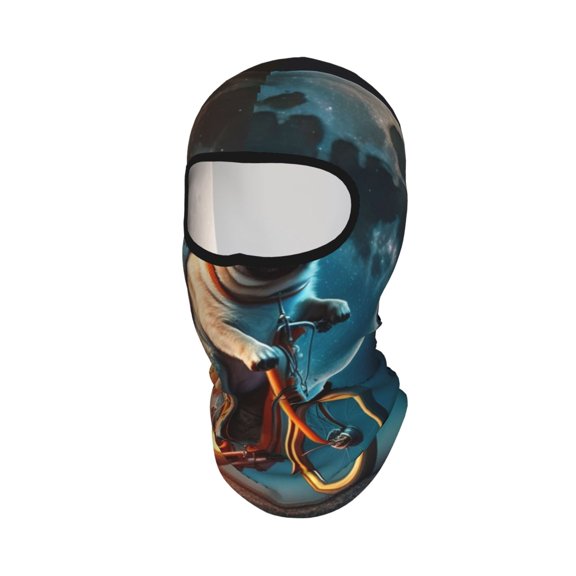 Pug Riding To The Moon Funny Unisex Balaclava Ski Mask Full Face Cover for Cold Weather & UV Protection, Breathable Cooling Helmet Liner