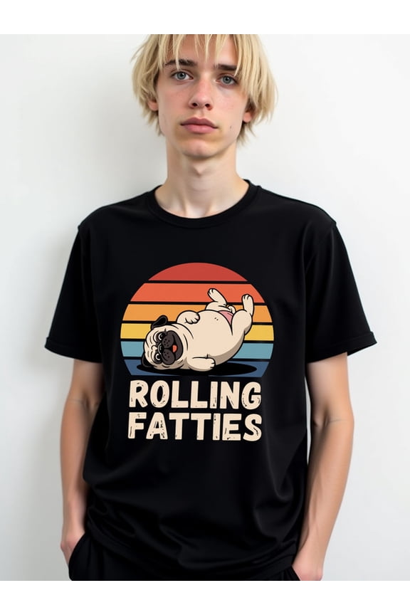 Pug Rolling Fatties Tee men's t-shirts black graphic limited edition For summer Casual Daily Wear Classic Unisex Shirt Short Sleeve tshirts