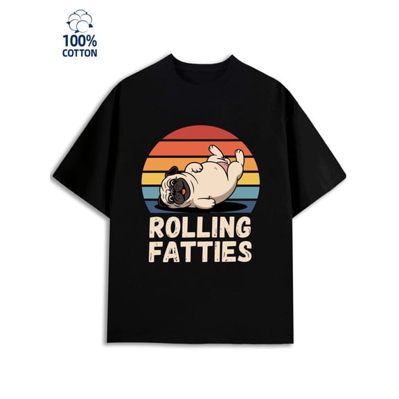 Pug Rolling T-Shirt men's 180G 100% Cotton black Basic Unisex Shirt Graphic tshirts Basic Unisex Shirt Cotton tshirts Vintage Unisex Shirt Graphic tshirts Retro Unisex Shirt Short Sleeve tshirts