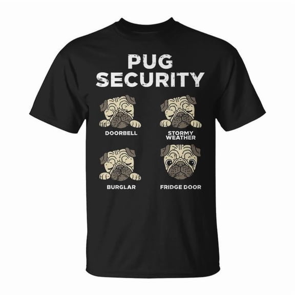 Pug Security Pet Dog Lover Design Unisex Adult Cotton Tee for Pet Owners Animal Lover Casual Wear, Size 2XL, Color Black