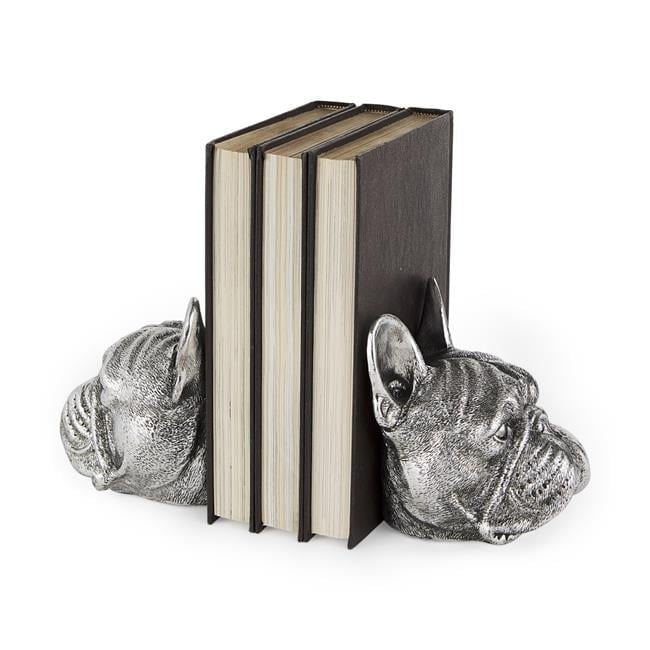 Antiqued Silver Pug Shaped Bookends Antiqued Silver Pug Shaped Bookends