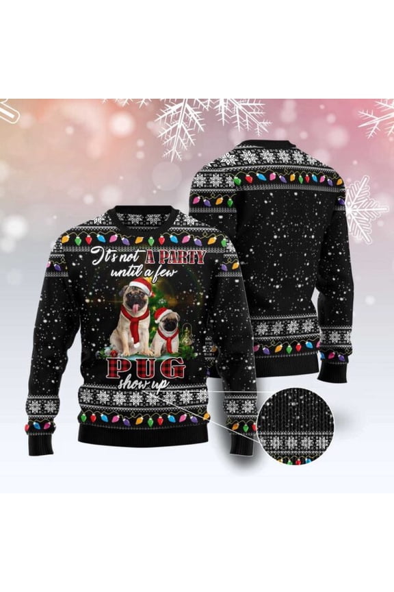 Pug Show Up 3D Christmas Sweater, Dog 3D Christmas Sweater, 3D Dog Sweaters