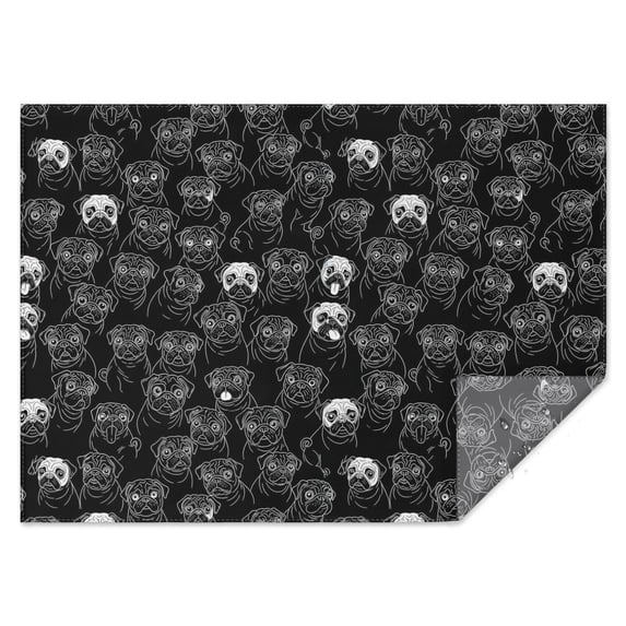 Pug Silhouette Black Pattern Waterproof Tablecloth, Rectangular ...