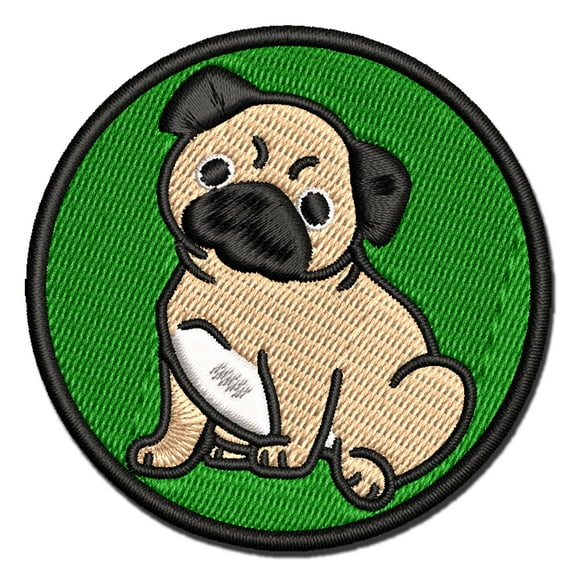 Pug Sitting Dog Applique Multi-Color Embroidered Iron-On Patch - 3 Inch Medium