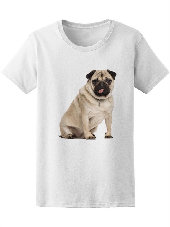 Pug Sitting Sticking The Tongue Tee Women's -Image by Shutterstock