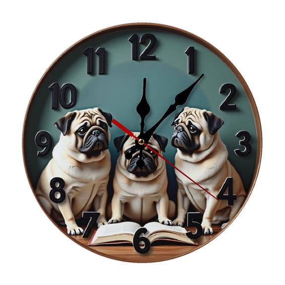 Pug Sitting Wall Clock 10 Inch Silent Non Ticking Round Clock Decoration for Living Room Kitchen Bedroom Bathroom Office Classroom