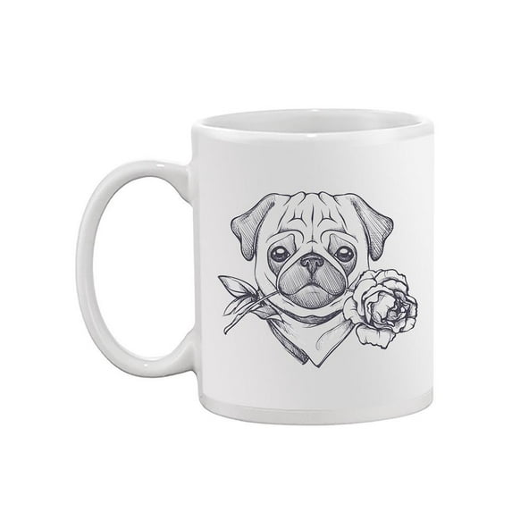 Pug Sketch With A Rose Mug -Image by Shutterstock,