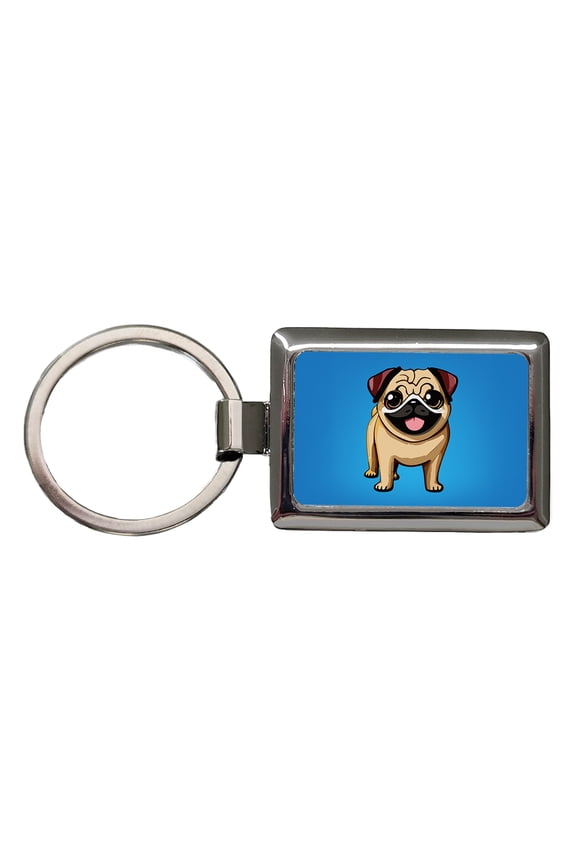 Pug Smiling Standing Metal Rectangle Keychain