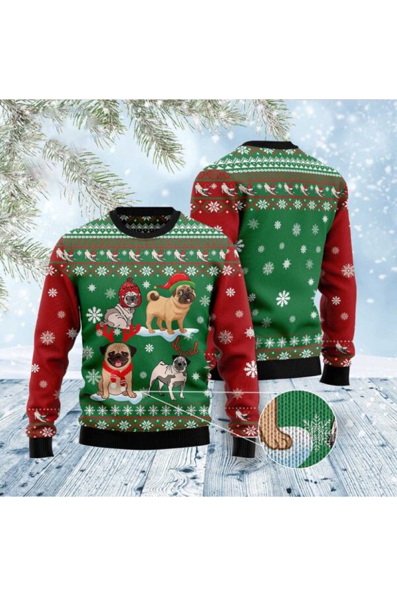 Pug Snow Day 3D Christmas Sweater, Dog 3D Christmas Sweater, 3D Dog Sweaters