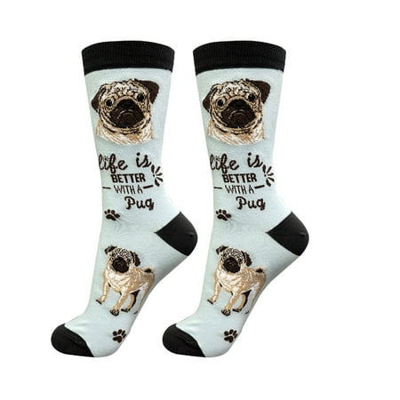 E&S Pets Pug Socks - Life is Better Socks for Pet Lovers - Cute Unisex Socks - One Size Fits Most