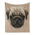 thumbnail image 1 of Pug Soft Flannel Fleece Blanket, Detailed Portrait Drawing of a Dog Realistic Design of the Pet Animal Digital Art, Cozy Plush for Indoor and Outdoor Use, 70" x 90", Tan Pale Brown, by Ambesonne, 1 of 5