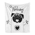 thumbnail image 1 of Pug Soft Flannel Fleece Throw Blanket, Black and White Dog with Welcome Word over Its Head Hospitality Happiness Image, Cozy Plush for Indoor and Outdoor Use, 50" x 70", Black White, by Ambesonne, 1 of 5