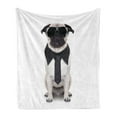 thumbnail image 1 of Pug Soft Flannel Fleece Throw Blanket, Cool Looking Dog Tie and Big Black Sunglasses Funny Canine Animal Comedy Image, Cozy Plush for Indoor and Outdoor Use, 70" x 90", Black Cream, by Ambesonne, 1 of 5