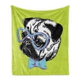 thumbnail image 1 of Pug Soft Flannel Fleece Throw Blanket, Dog a Bow Tie and Nerdy Glasses on Pastel Tone Shade Backdrop, Cozy Plush for Indoor and Outdoor Use, 70" x 90", Apple Green Pale Blue, by Ambesonne, 1 of 5