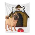 thumbnail image 1 of Pug Soft Flannel Fleece Throw Blanket, Dog House with a Pug in Front and a Its Food Cartoon Style Image Fun, Cozy Plush for Indoor and Outdoor Use, 70" x 90", Pale Coffee Sand Brown, by Ambesonne, 1 of 5