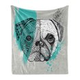 thumbnail image 1 of Pug Soft Flannel Fleece Throw Blanket, Hand Drawn Head of a Dog Blue Splashed Backdrop 2 Different Halves of a Whole, Cozy Plush for Indoor and Outdoor Use, 70" x 90", Blue Black White, by Ambesonne, 1 of 6