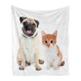 thumbnail image 1 of Pug Soft Flannel Fleece Throw Blanket, Kitten and Puppy Photography Animal Fun Young Pets Happy Image, Cozy Plush for Indoor and Outdoor Use, 60" x 80", Cream Orange White, by Ambesonne, 1 of 5