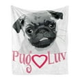 thumbnail image 1 of Pug Soft Flannel Fleece Throw Blanket, Pug Love Image Grey Toned Drawing of a Dog Pet Animal Fun Bonding Print, Cozy Plush for Indoor and Outdoor Use, 50" x 60", Dark Grey Pink Grey, by Ambesonne, 1 of 6