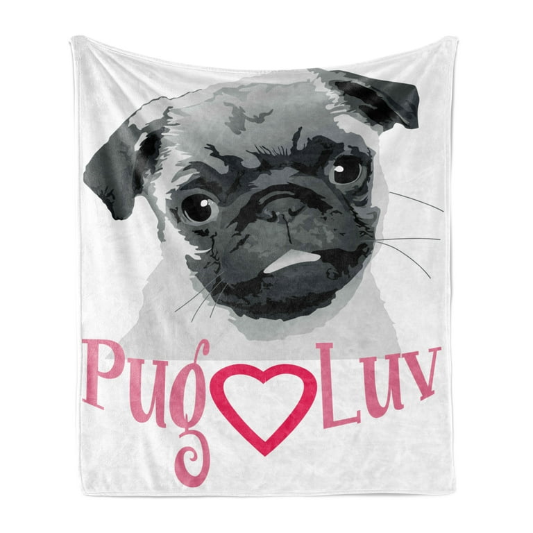 Pug Soft Flannel Fleece Throw Blanket Pug Love Image Grey Toned Drawing of a Dog Pet Animal Fun Bonding Print Cozy Plush for Indoor and Outdoor Use