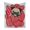 thumbnail image 1 of Pug Soft Flannel Fleece Throw Blanket, Valentines Inspired Dog Drawing with Giant Hearts and Pet Hand Drawn, Cozy Plush for Indoor and Outdoor Use, 50" x 70", Red Black Pale Brown, by Ambesonne, 1 of 5
