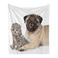 thumbnail image 1 of Pug Soft Flannel Fleece Throw Blanket, Young Pets Kitten and Puppy Pug Scottish Fold Animal Fun Photography Print, Cozy Plush for Indoor and Outdoor Use, 70" x 90", Pale Brown Beige, by Ambesonne, 1 of 5