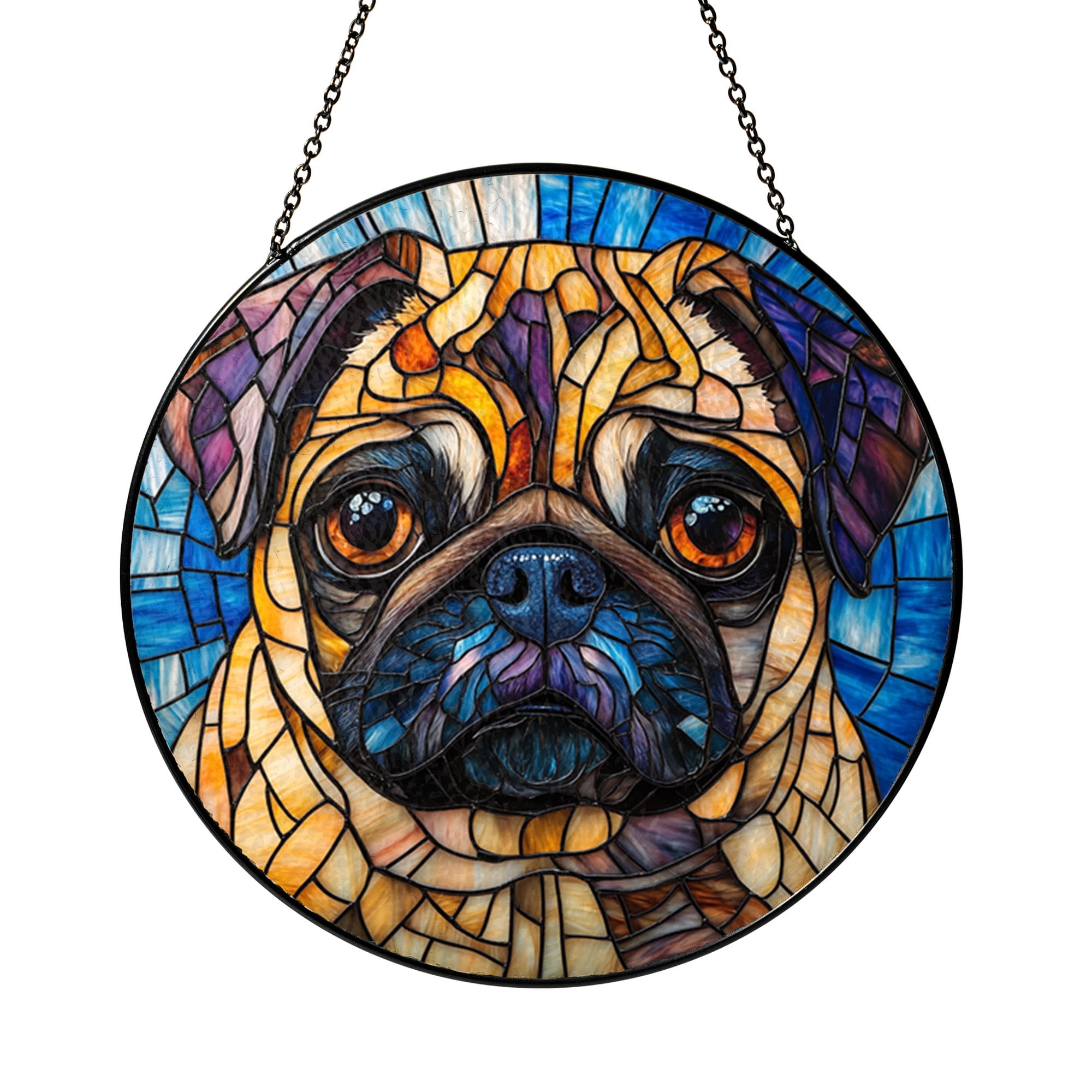 Pug Stained Glass Panel, Vibrant Adorable Dog Window Art Decor for Cozy ...