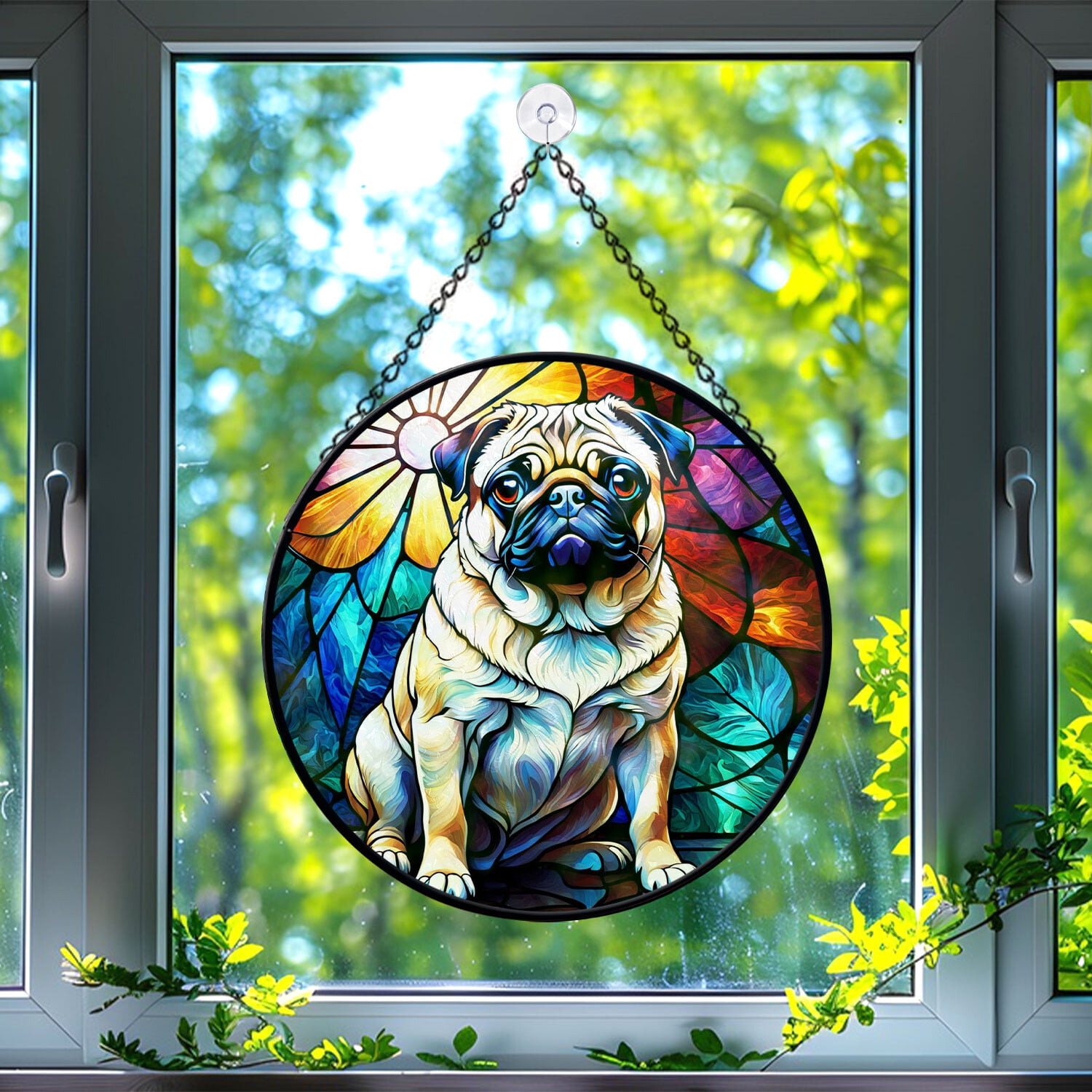 Pug Stained Glass Suncatcher, Pug Stained Glass Suncatchers for Windows