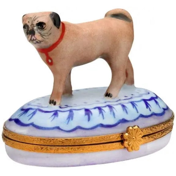 Pug Figurine for Dog Lovers Limoges Box Porcelain Figurine
