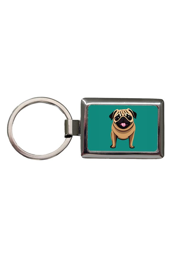 Pug Sticking Out Tongue Dog Metal Rectangle Keychain