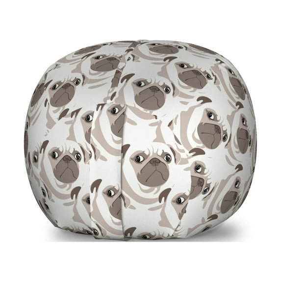 Pug Storage Toy Bag Chair, Rhythmic Dog Attitude Surprised Face Pet Meme Style Illustration, Stuffed Animal Organizer Washable Bag, Small Size, Coconut Taupe and Pale Sepia, by Ambesonne