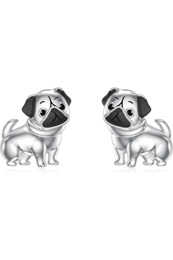 Pug Stud Earrings 925 Sterling Silver Pug Dog Earrings Cute Puppy Jewelry Gifts for Women Dog Lovers