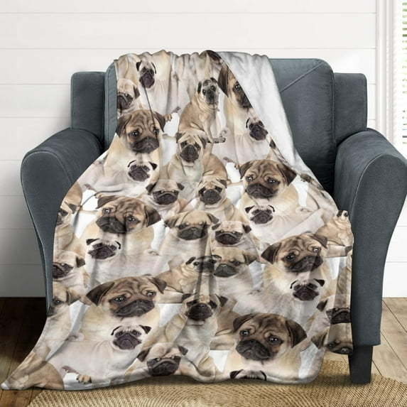 Pug Throw Blanket for Home Living Room Decor,Christmas Soft Warm Blanket Gifts for Women Men Kids Multicolor 40x50inch