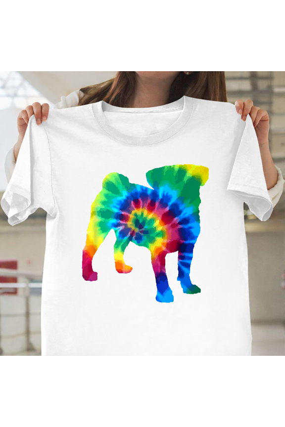 Pug Tie Dye Vintage Hippie Dog Mom Dad Pet Lover Unisex T-Shirt, up to size 3XL.