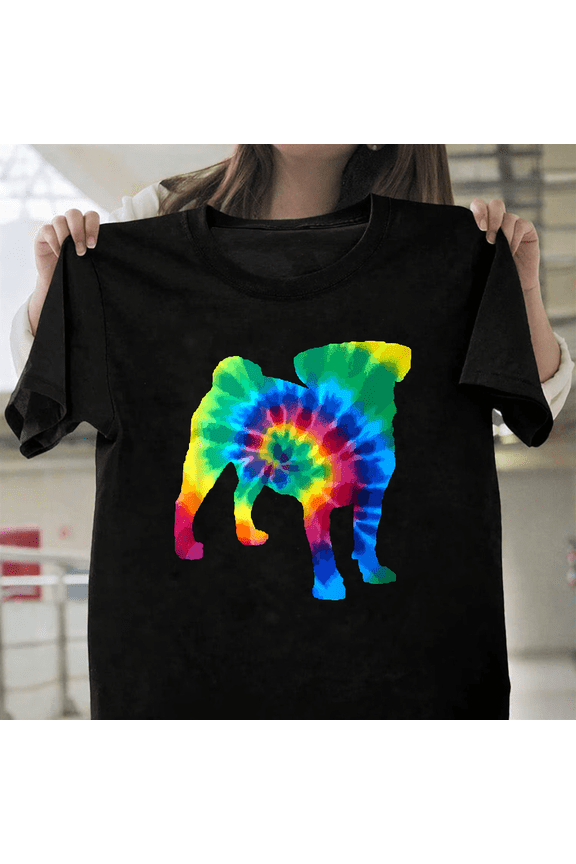 Pug Tie Dye Vintage Hippie Dog Mom Dad Retro Puppy Lover Unisex T-Shirt, for men & women, up to size 5XL.