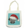thumbnail image 1 of Pug Tote Bag, Dog Portrait with Santa Hat Christmas Imagery Fun Illustration on Blue Background, Cloth Linen Reusable Bag for Shopping Books Beach and More, 16.5" X 14", Cream, by Ambesonne, 1 of 2
