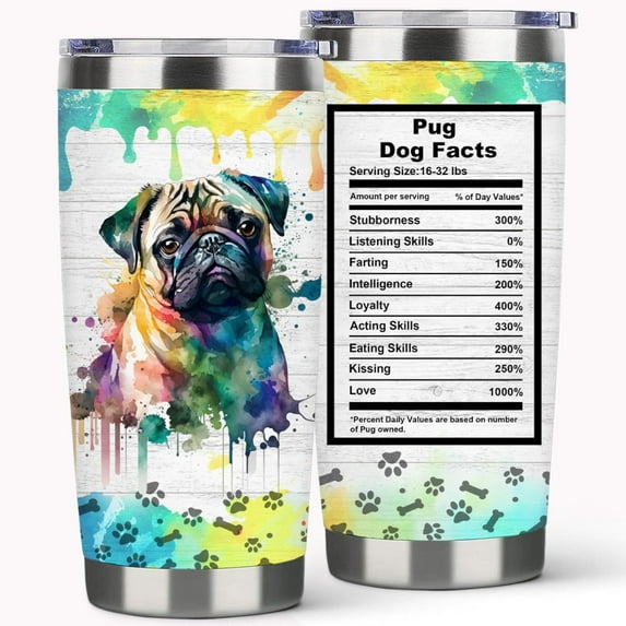 Pug Travel Tumbler-Vacuum Insulated Tumbler with Straw and Lid -20oz Stainless Steel Travel Mug for Dog Lovers (Pug)