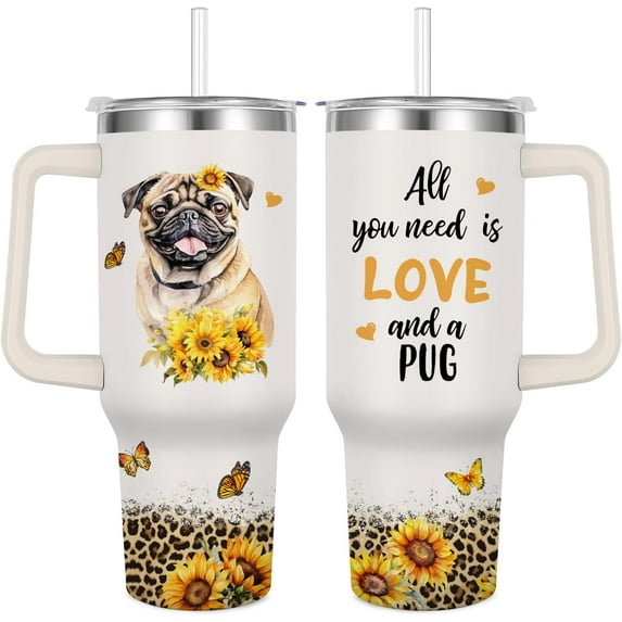 Pug Tumbler for Womens,Vacuum Insulated Travel Cup 40oz
