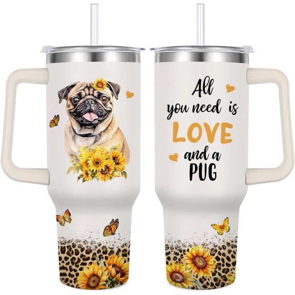 Pug Tumbler for Womens,Vacuum Insulated Travel Cup 40oz