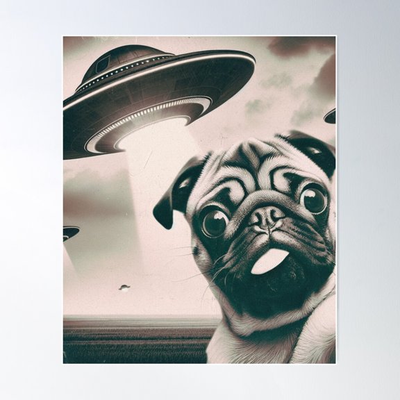 Pug Ufo Poster Wall Art, Modern Wall Decor For Living Room Bedroom, 8x12 UNFRAMED